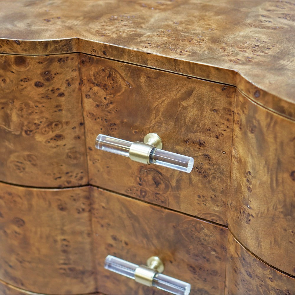 Worlds Away - Three Drawer Side Table In Dark Burl Wood With Acrylic Hardware - CALVIN DBW view 5