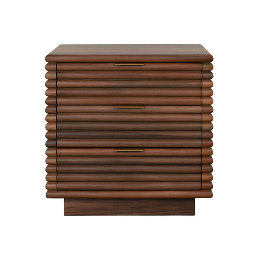 Worlds Away - Three Drawer Side Table With Antique Brass Hardware And Large Horizontal Reeds In Walnut - MATEO WAL view 2