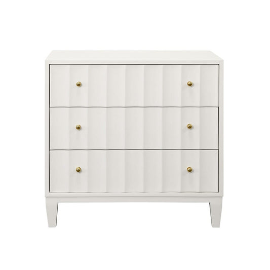Worlds Away - Three Drawer Side Table With Fluted Detail In Matte White Lacquer - CARMACK WH view 2
