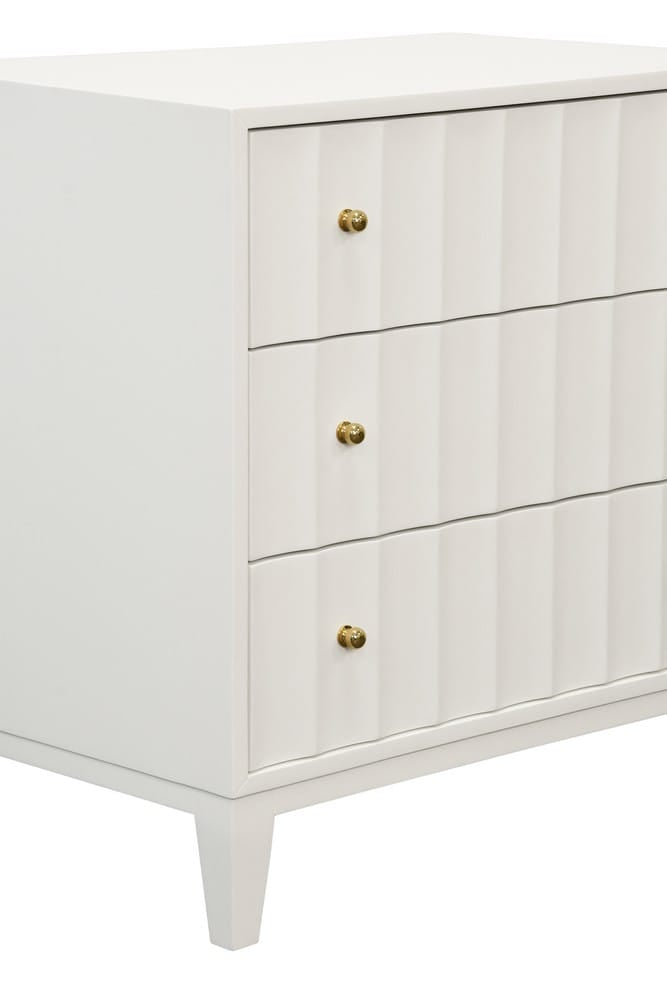 Worlds Away - Three Drawer Side Table With Fluted Detail In Matte White Lacquer - CARMACK WH view 3