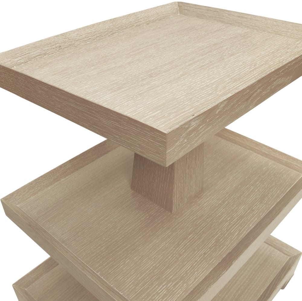 Worlds Away - Three Tier Center Column Side Table In Cerused Oak - TATIANA CO view 3