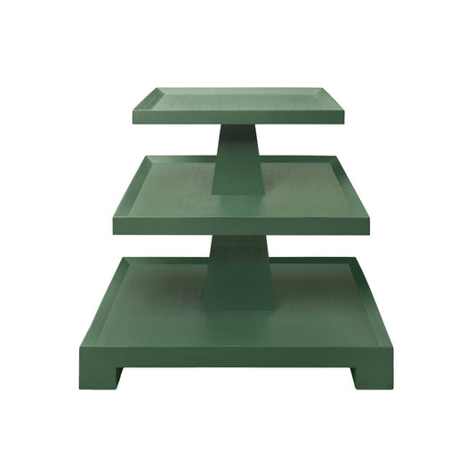 Worlds Away - Three Tier Center Column Side Table In Textured Green Linen - TATIANA GR view 2