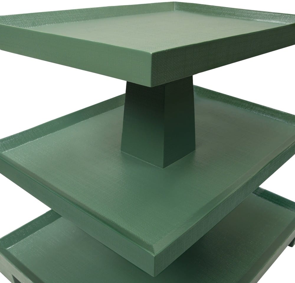 Worlds Away - Three Tier Center Column Side Table In Textured Green Linen - TATIANA GR view 3