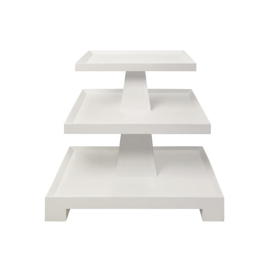 Worlds Away - Three Tier Center Column Side Table In Textured White Linen - TATIANA WH view 2