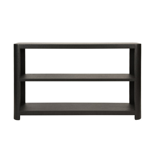 Worlds Away - Three Tier Console With Curved Corners In Black Painted Grasscloth - EMERY BLK view 2