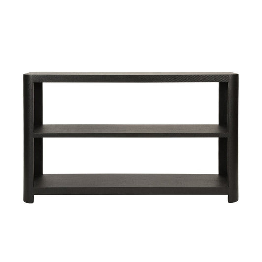Worlds Away - Three Tier Console With Curved Corners In Black Painted Grasscloth - EMERY BLK view 2