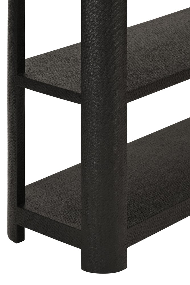 Worlds Away - Three Tier Console With Curved Corners In Black Painted Grasscloth - EMERY BLK view 5