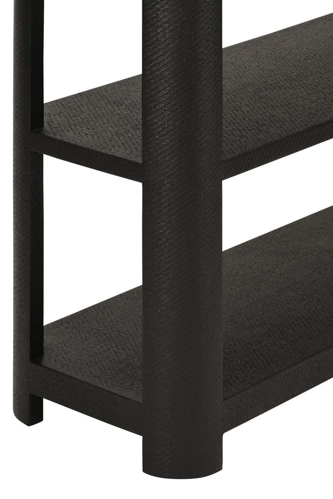 Worlds Away - Three Tier Console With Curved Corners In Black Painted Grasscloth - EMERY BLK view 5