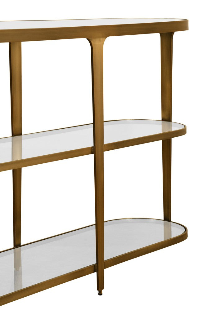 Worlds Away - Three Tier Glass Top Racetrack Console In Antique Brass - ADDISON ABR view 5