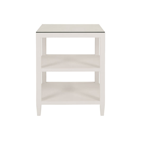 Worlds Away - Three Tier Square Side Table In Textured White Linen - AMIE WH view 2