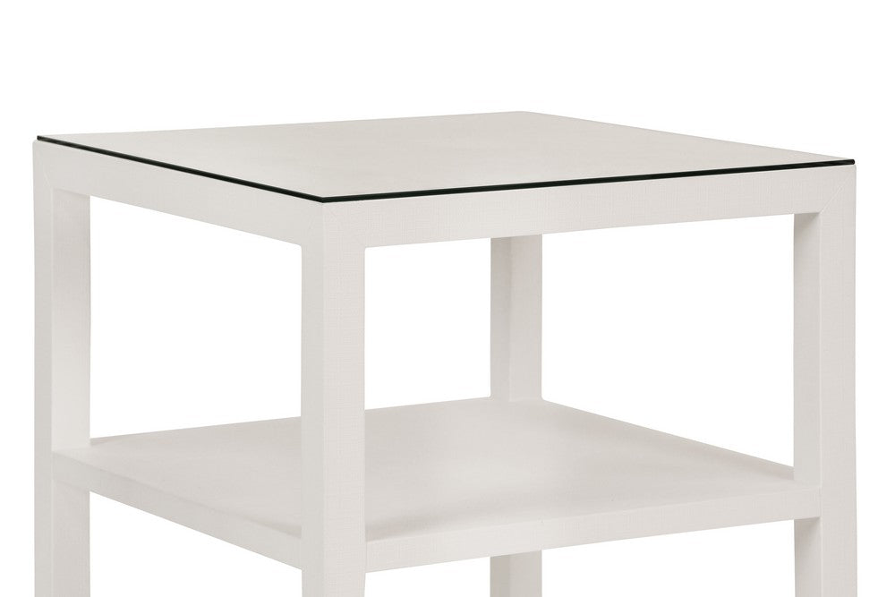 Worlds Away - Three Tier Square Side Table In Textured White Linen - AMIE WH view 3