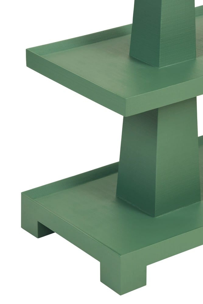 Worlds Away - Three Tier Two Column Console In Textured Green Linen - LOWEN GR view 5