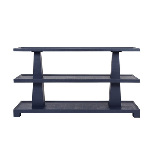Worlds Away - Three Tier Two Column Console In Textured Navy Linen - LOWEN NVY view 2