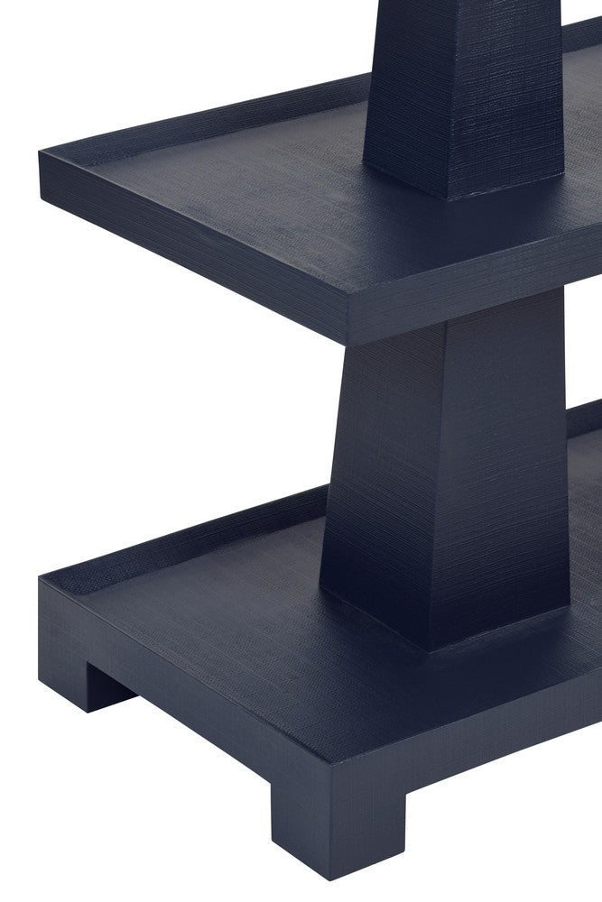 Worlds Away - Three Tier Two Column Console In Textured Navy Linen - LOWEN NVY view 5