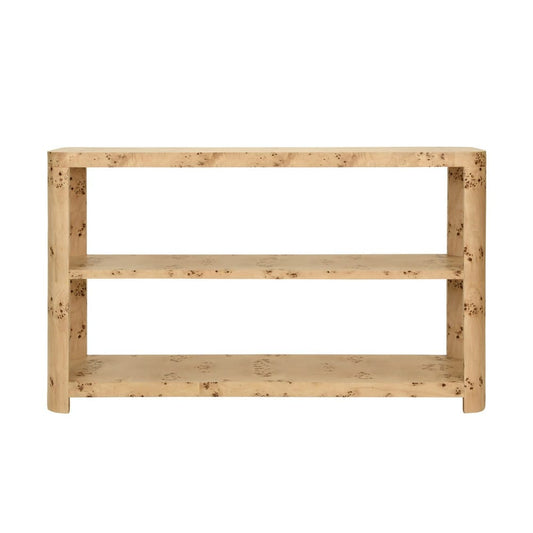 Worlds Away - Tier Tier Console With Curved Corners In Burl Wood - EMERY BW view 2
