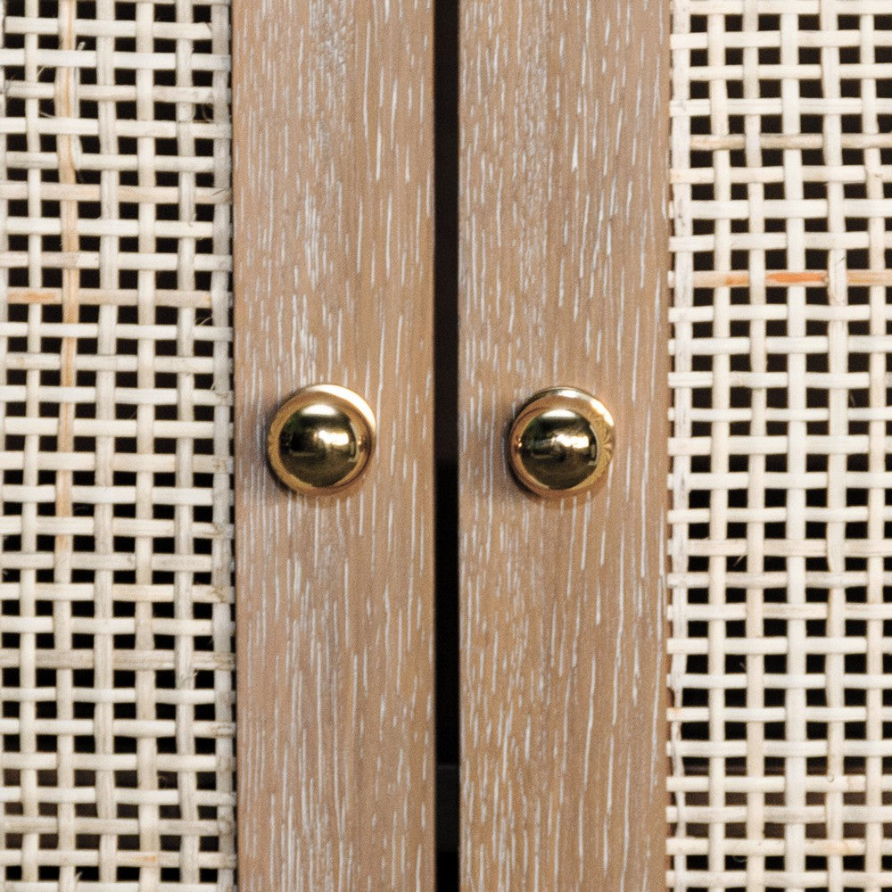 Worlds Away - Two Door Cane Cabinet With Brass Hardware In Cerused Oak - ALDEN CO view 5