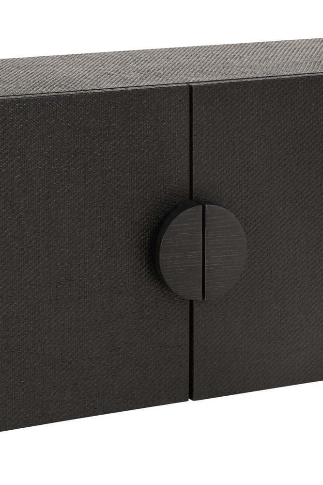 Worlds Away - Two Door Console With Open Shelf In Black Painted Grasscloth With Black Oak Handles - ASPEN BLK view 6
