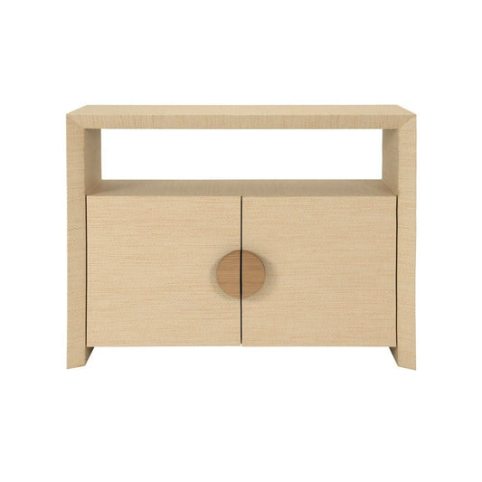 Worlds Away - Two Door Console With Open Shelf In Natural Grasscloth With Cerused Oak Handles - ASPEN NAT view 2