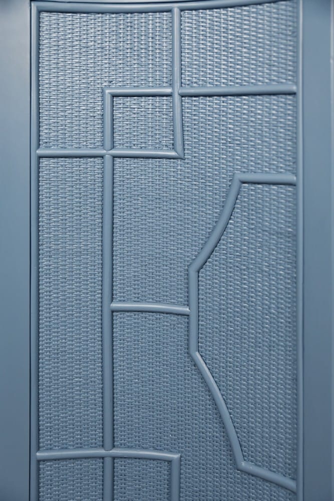 Worlds Away - Two Door Decorative Rattan Overlay Cabinet With Curved Ends Painted In Capri Blue - ISABEL CB view 8
