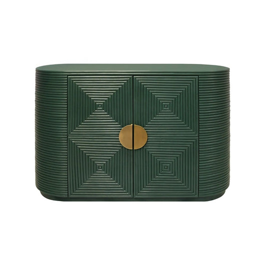 Worlds Away - Two Door Reeded Case With Curved End Cabinet In Painted Hunter Green - ROGER GR view 2
