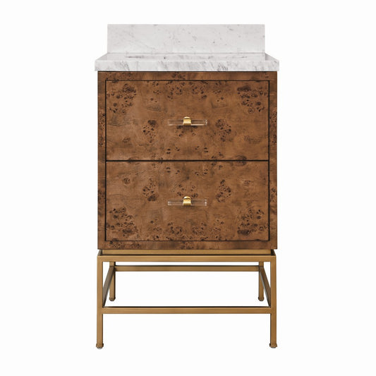 Worlds Away - Two Drawer Bath Vanity In Matte Dark Burl Wood With Antique Brass Metal Frame And Acrylic And Brass Hardware - CLIFFORD 24 DBW view 2