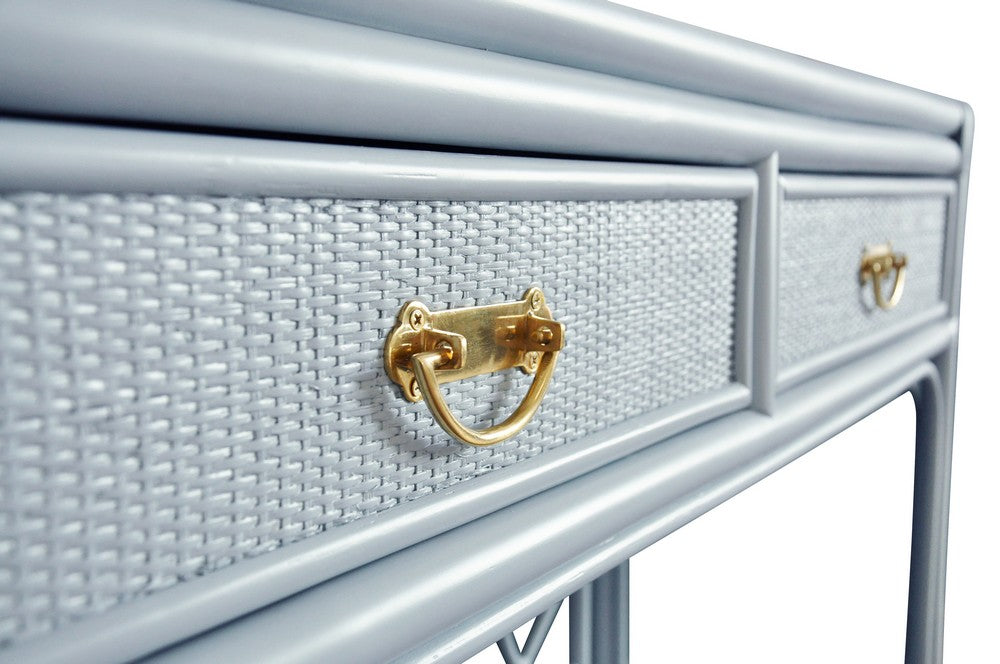 Worlds Away - Two Drawer Console With Decorative Back In Rattan Painted Light Blue - GIDEON LB view 6