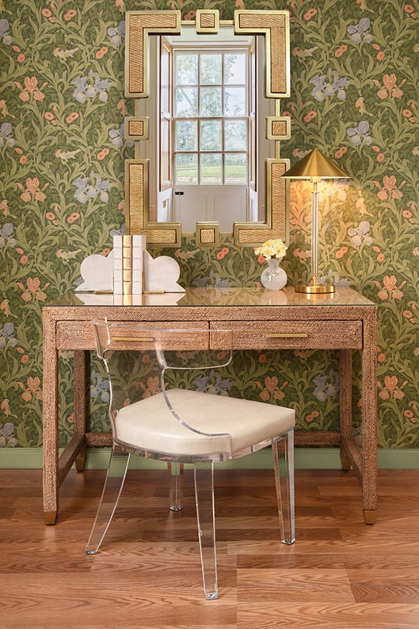 Worlds Away - Two Drawer Desk In Wrapped Rope With Glass Top And Brass Foot Caps - NOBLE view 5
