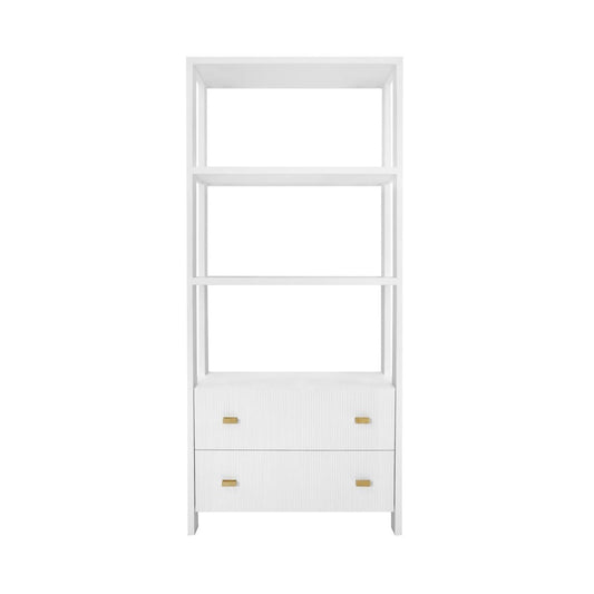 Worlds Away - Two Drawer Etagere With Fluted Detail In Matte White Lacquer - DAVIE WH view 2