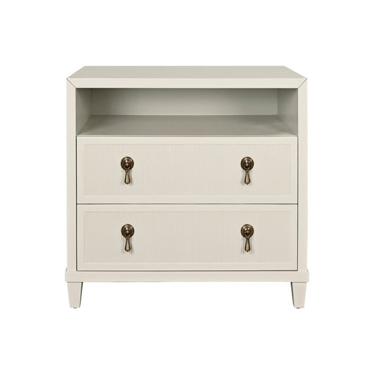 Worlds Away - Two Drawer, Open Shelf Side Table With Fluted Drawer Fronts In Matte Antique White Lacquer - CORINE AW view 2