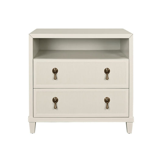 Worlds Away - Two Drawer, Open Shelf Side Table With Fluted Drawer Fronts In Matte Antique White Lacquer - CORINE AW view 2