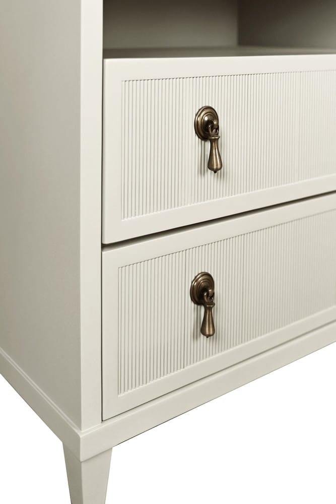 Worlds Away - Two Drawer, Open Shelf Side Table With Fluted Drawer Fronts In Matte Antique White Lacquer - CORINE AW view 6