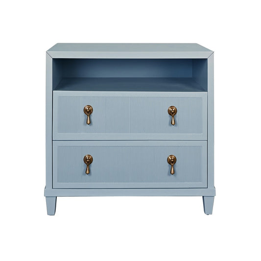 Worlds Away - Two Drawer, Open Shelf Side Table With Fluted Drawer Fronts In Matte Light Blue Lacquer - CORINE LB view 2