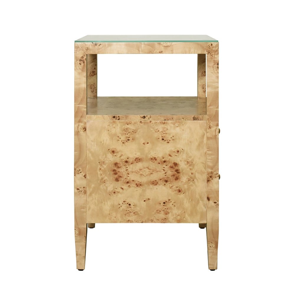 Worlds Away - Two Drawer Side Table In Burl Wood With Polished Brass Knobs - ROSCOE BW view 4