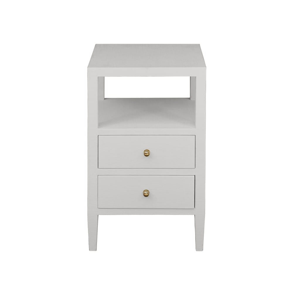 Worlds Away - Two Drawer Side Table In Coated White Linen - ROSCOE WH view 2