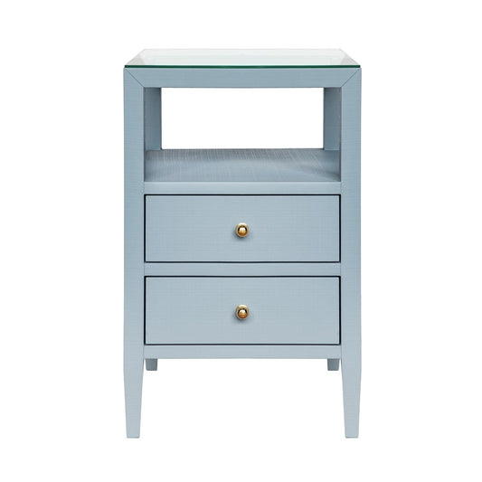 Worlds Away - Two Drawer Side Table In Textured Light Blue Linen With Polished Brass Knobs - ROSCOE LB view 2