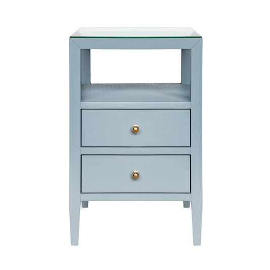 Worlds Away - Two Drawer Side Table In Textured Light Blue Linen With Polished Brass Knobs - ROSCOE LB view 2
