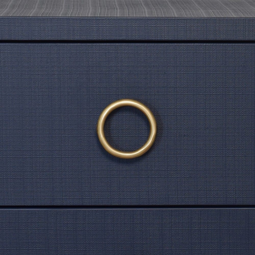 Worlds Away - Two Drawer Side Table With Antique Brass Circle Hardware In Textured Navy Linen - EDELMAN NVY view 5