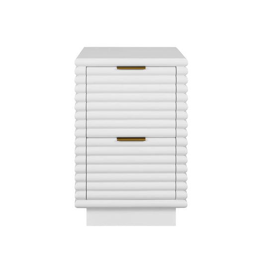 Worlds Away - Two Drawer Side Table With Antique Brass Hardware And Large Horizontal Reeds In White Lacquer - NAYLA WH view 2