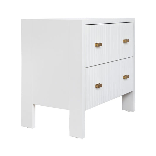 Worlds Away - Two Drawer Side Table With Fluted Detail In Matte White Lacquer - ANDRE WH view 2