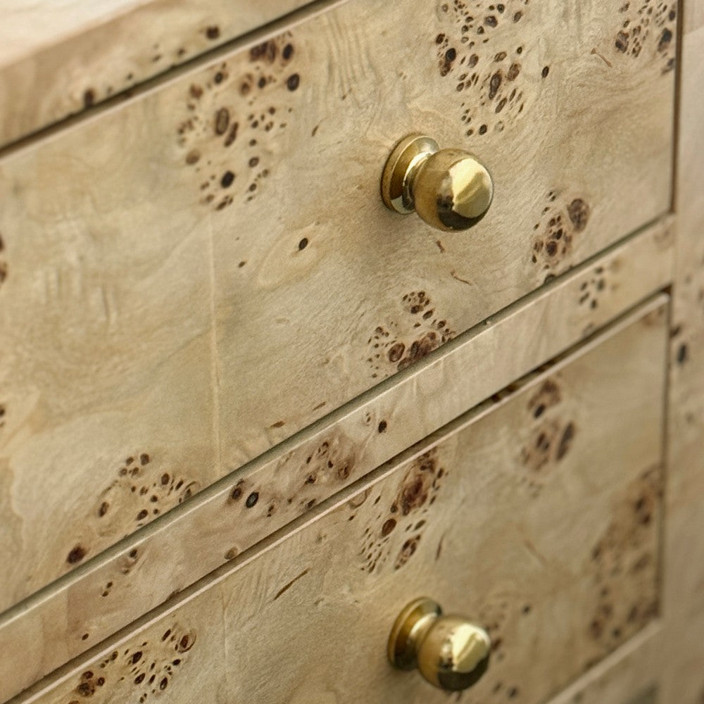 Worlds Away - Two Drawer Side Table With Open Top Shelf In Burl Wood With Polished Brass Knobs - DOUGLAS BW view 6