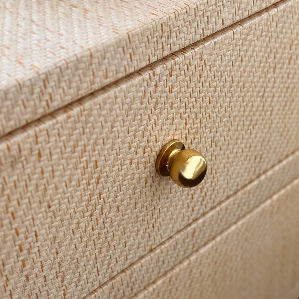 Worlds Away - Two Drawer Side Table With Open Top Shelf In Natural Grasscloth With Polished Brass Knobs - DOUGLAS NAT view 6