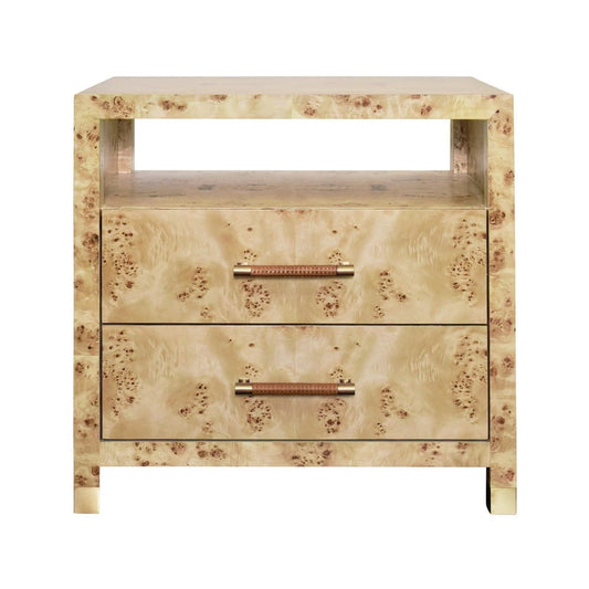 Worlds Away - Two Drawer Side Table With Rattan Wrapped Handles In Burl Wood - HANCOCK BW view 2