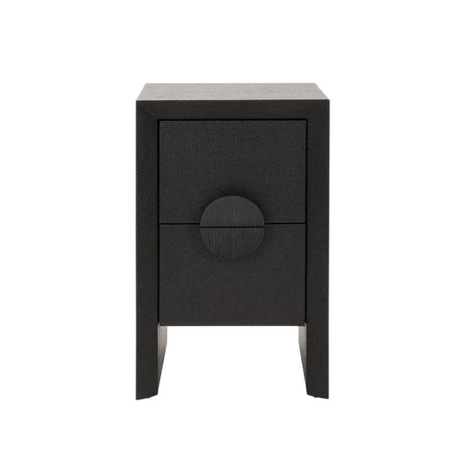Worlds Away - Two Drawer Small Side Table In Black Painted Grasscloth With Black Oak Handles - PARKER BLK view 2