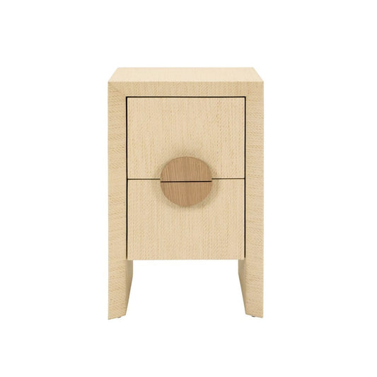 Worlds Away - Two Drawer Small Side Table In Natural Grasscloth With Cerused Oak Handles - PARKER NAT view 2