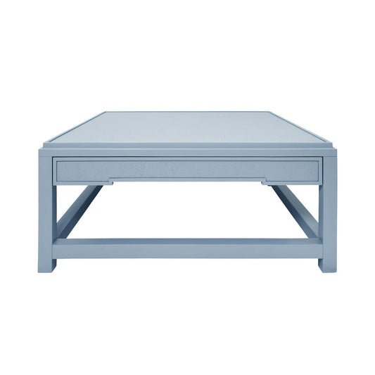 Worlds Away - Two Hidden Drawer Coffee Table With Matte Light Blue Lacquer Frame And Inset Light Blue Grasscloth - LOCKLIN LB view 2
