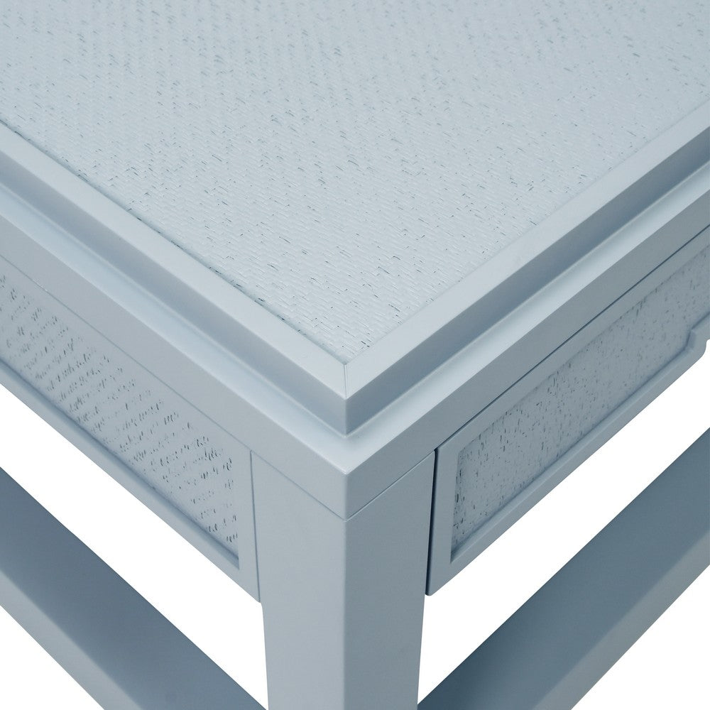 Worlds Away - Two Hidden Drawer Coffee Table With Matte Light Blue Lacquer Frame And Inset Light Blue Grasscloth - LOCKLIN LB view 5