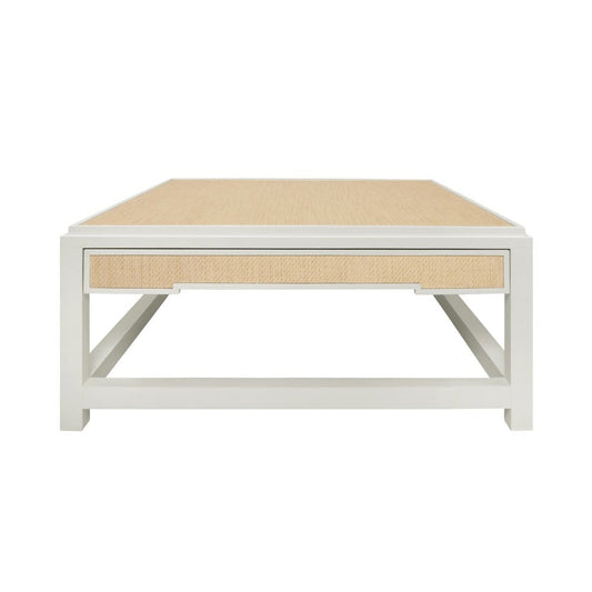 Worlds Away - Two Hidden Drawer Coffee Table With Matte White Lacquer Frame And Inset Natural Grasscloth - LOCKLIN NAT view 2