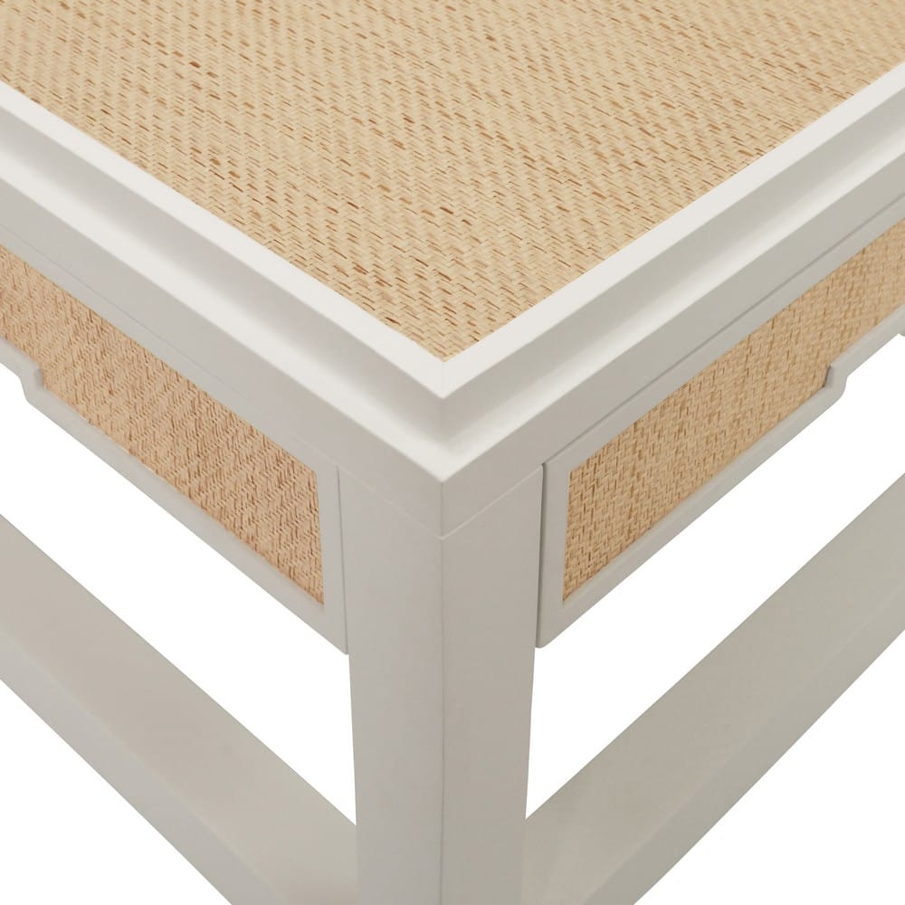 Worlds Away - Two Hidden Drawer Coffee Table With Matte White Lacquer Frame And Inset Natural Grasscloth - LOCKLIN NAT view 5