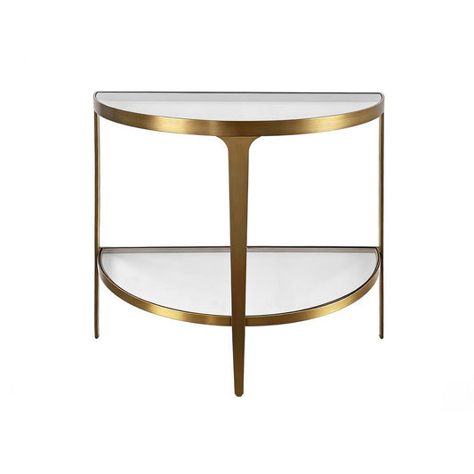 Worlds Away - Two Tier Glass Top Demilune Console In Antique Brass - LISA ABR view 2