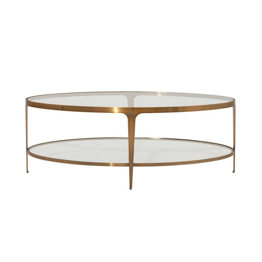 Worlds Away - Two Tier Glass Top Oval Coffee Table In Antique Brass - BRANDO ABR view 2